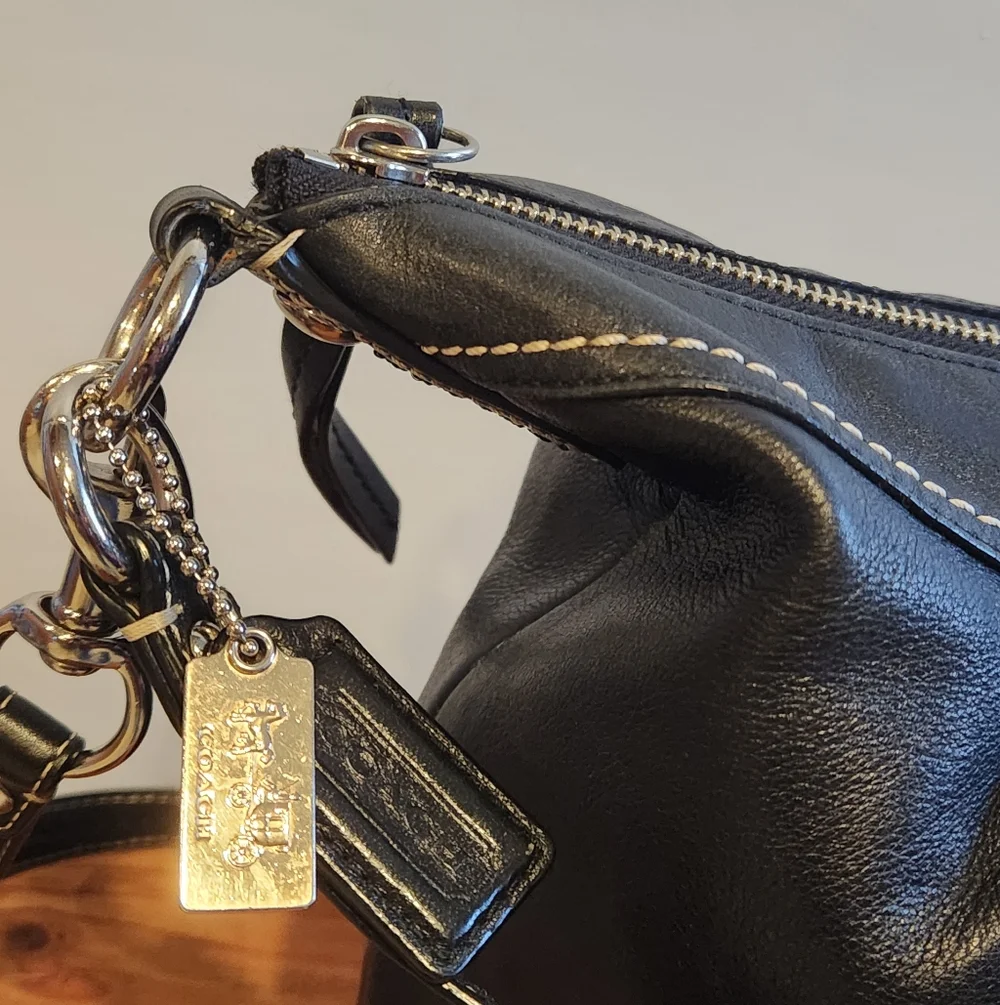Y2K Coach Hobo Crossbody Shoulder Bag Vintage Black Leather Purse Silver